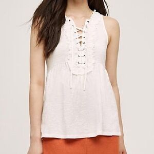 Anthropologie Deletta Womens V-Neck Cottagecore Tank Top Lace Up Size XS